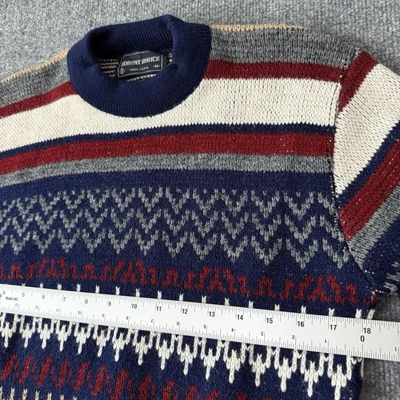 Robert Bruce Sweater Medium Mens Blue Knit Pullover USA Made Fair Isle Fisherman